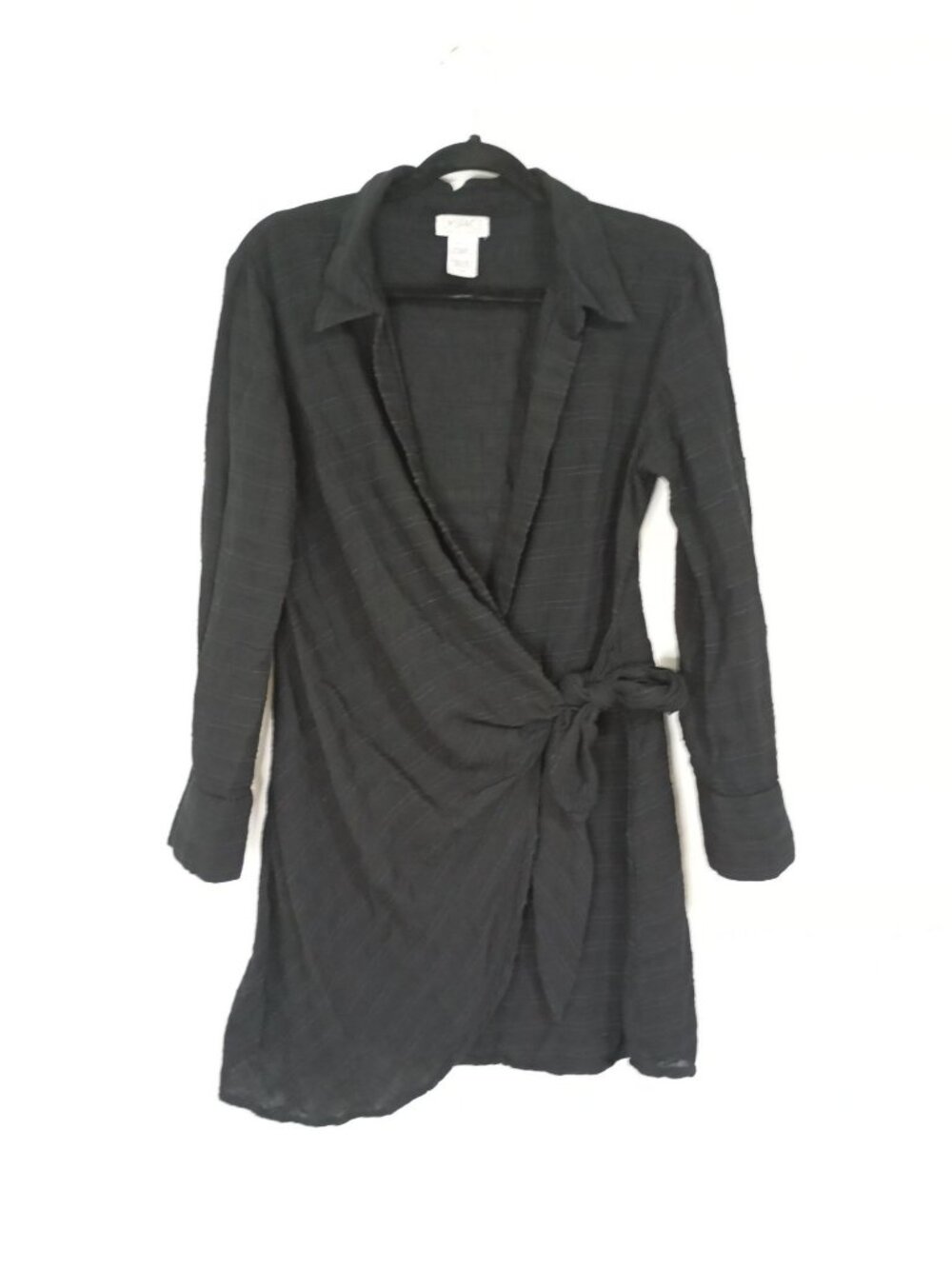 L Space Womens Black Wrap Dress With Collared Neck & Tie Waist In Large — image 2 of 8